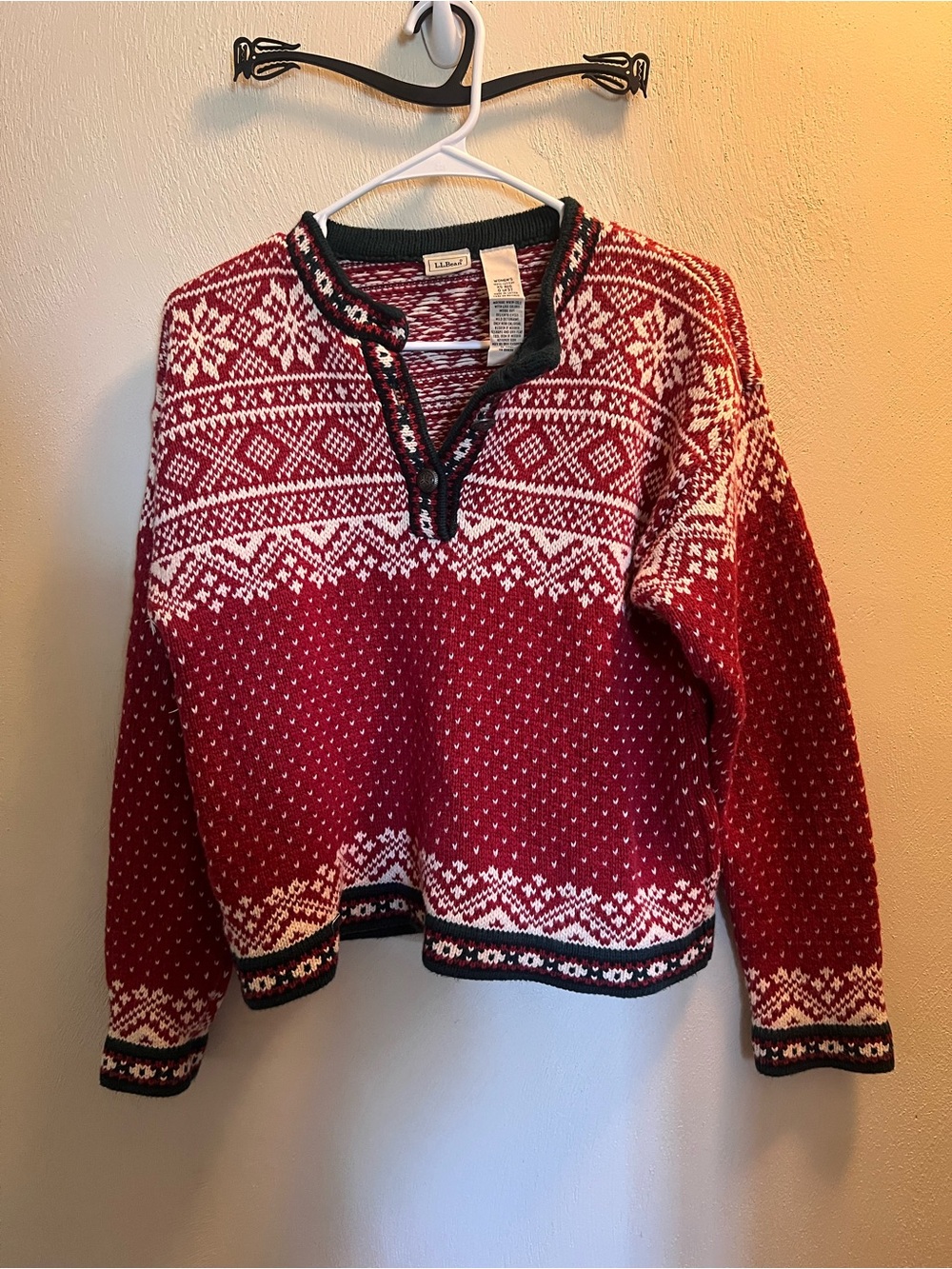 Red Nordic-Pattern Sweater with Contrasting Trim